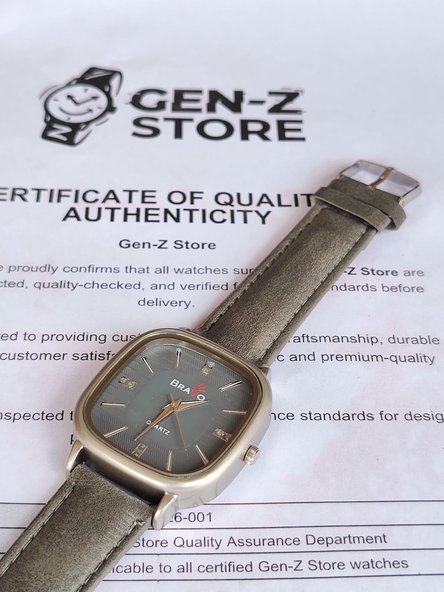Bravo Luxury Sleek Square Watch with Premium Grey Suede Leather Band