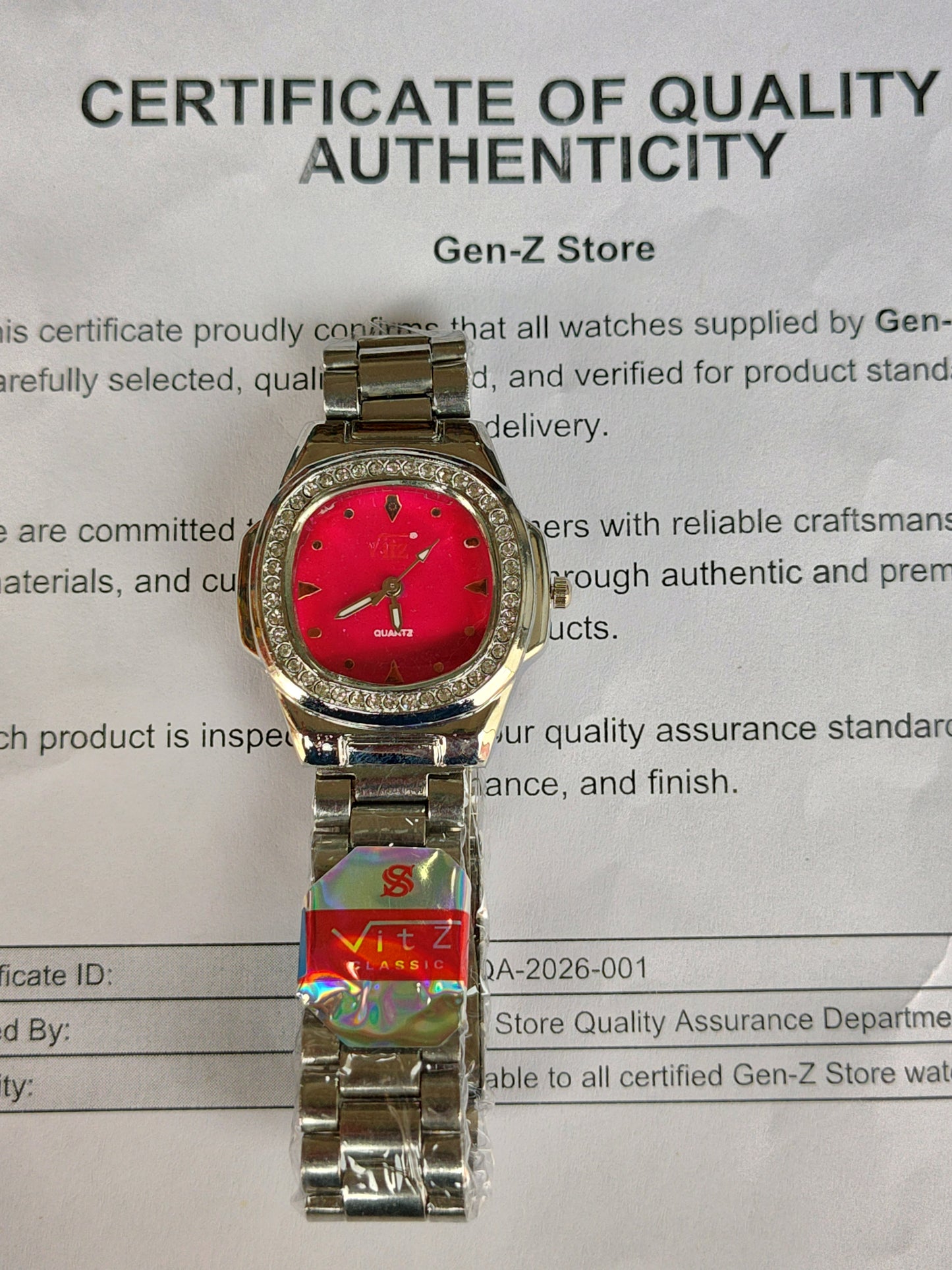Red Dial Ladies Watch Stone Bezel