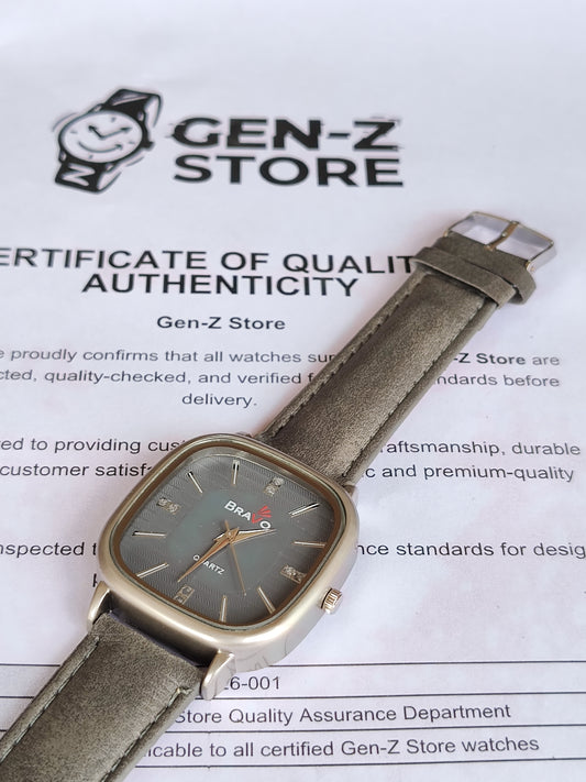Bravo Luxury Sleek Square Watch with Premium Grey Suede Leather Band