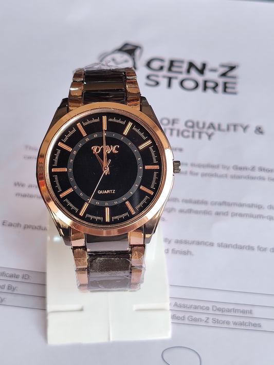 DYC Premium Quartz Analog Watch - Rose Gold and Black Stainless Steel Finish