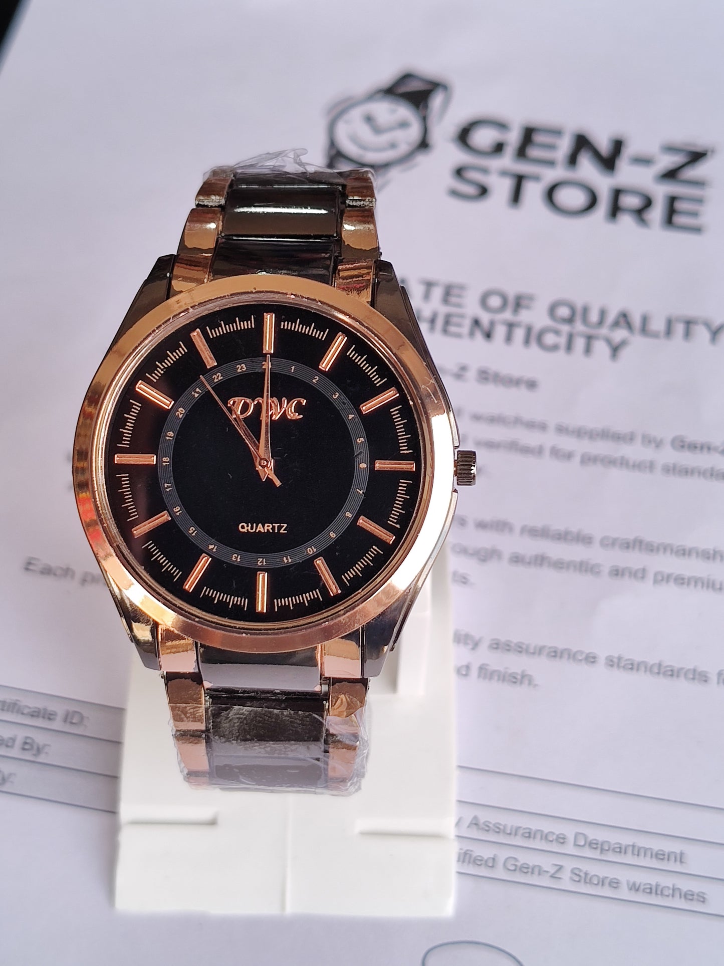 DYC Premium Quartz Analog Watch - Rose Gold and Black Stainless Steel Finish
