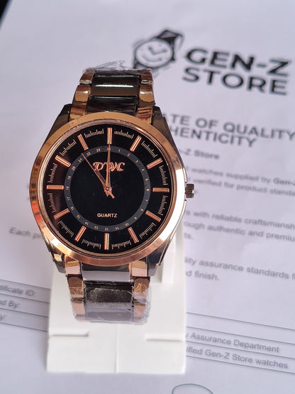 DYC Premium Quartz Analog Watch - Rose Gold and Black Stainless Steel Finish
