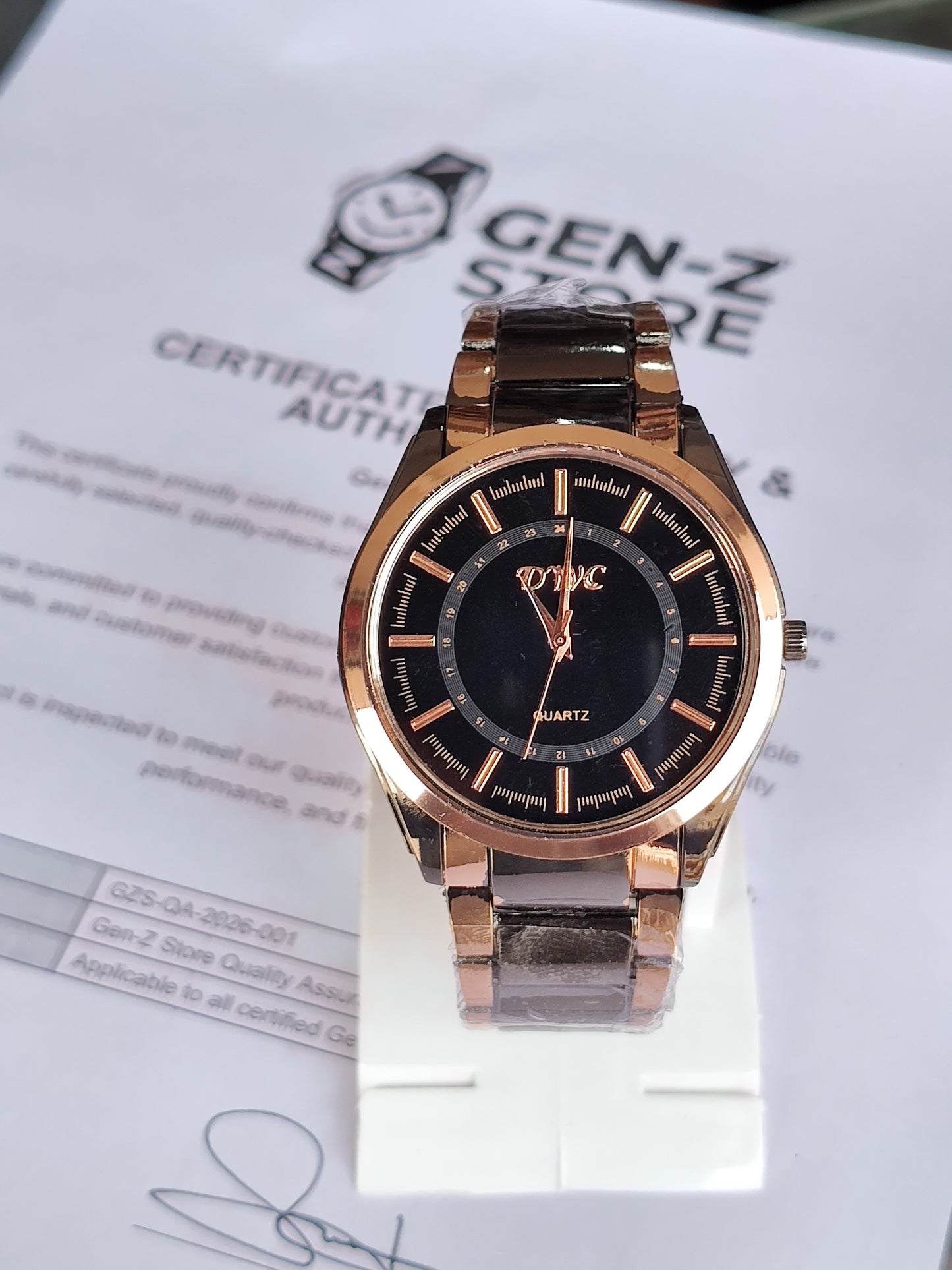 DYC Premium Quartz Analog Watch - Rose Gold and Black Stainless Steel Finish