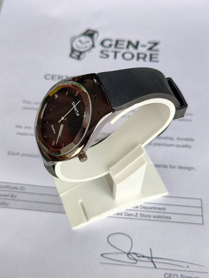 Positif Quartz Men’s Watch – Minimalist Black Dial with Rubber Strap