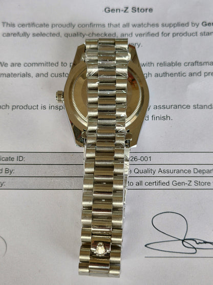 Rolex Inspired Datejust Silver Watch - Chocolate Brown Dial with Fluted Bezel for Men