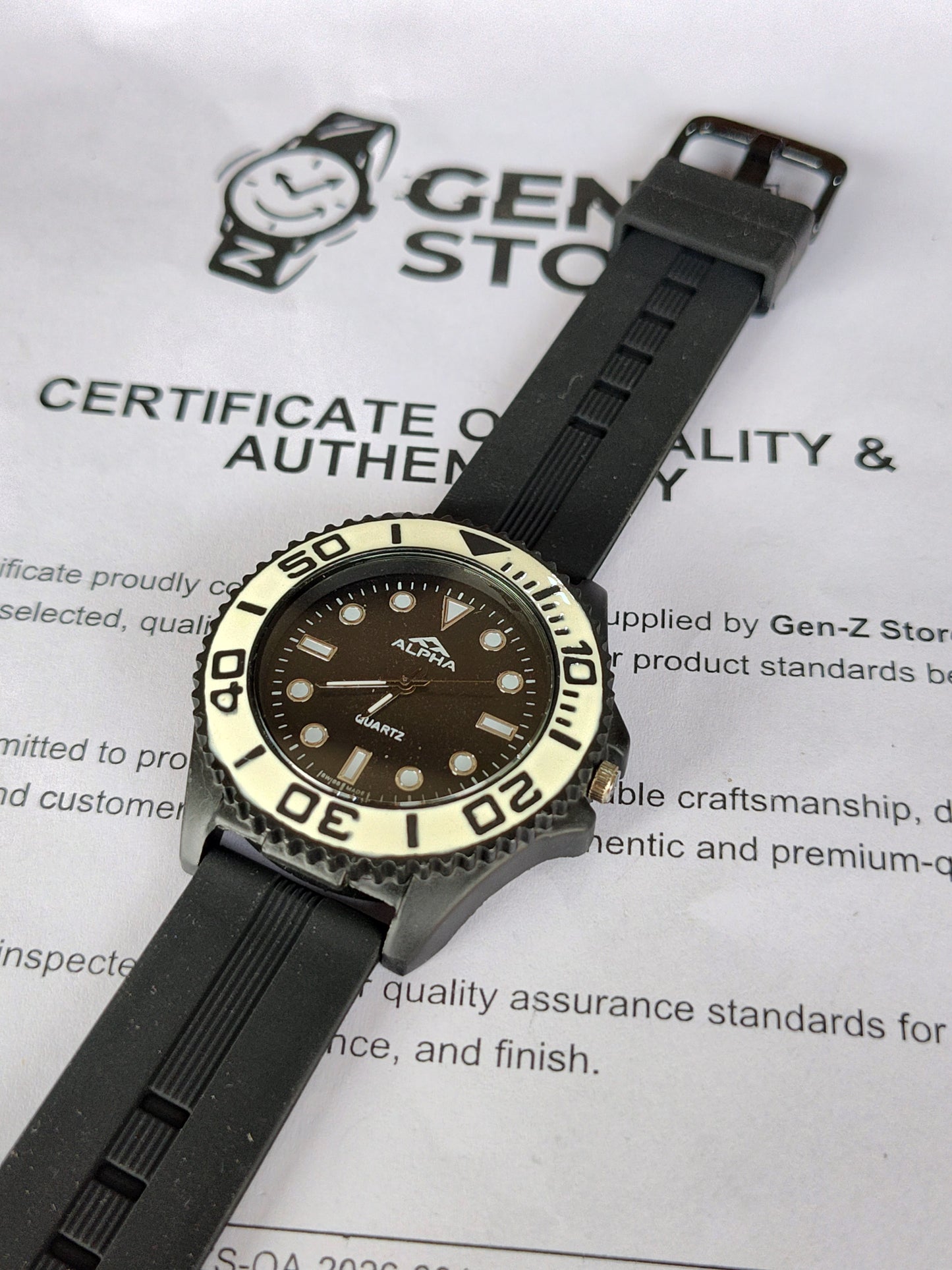 Alpha Sport Diver Watch - Matte Black Case with Contrast White Bezel & Silicone Strap