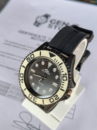 Alpha Sport Diver Watch - Matte Black Case with Contrast White Bezel & Silicone Strap