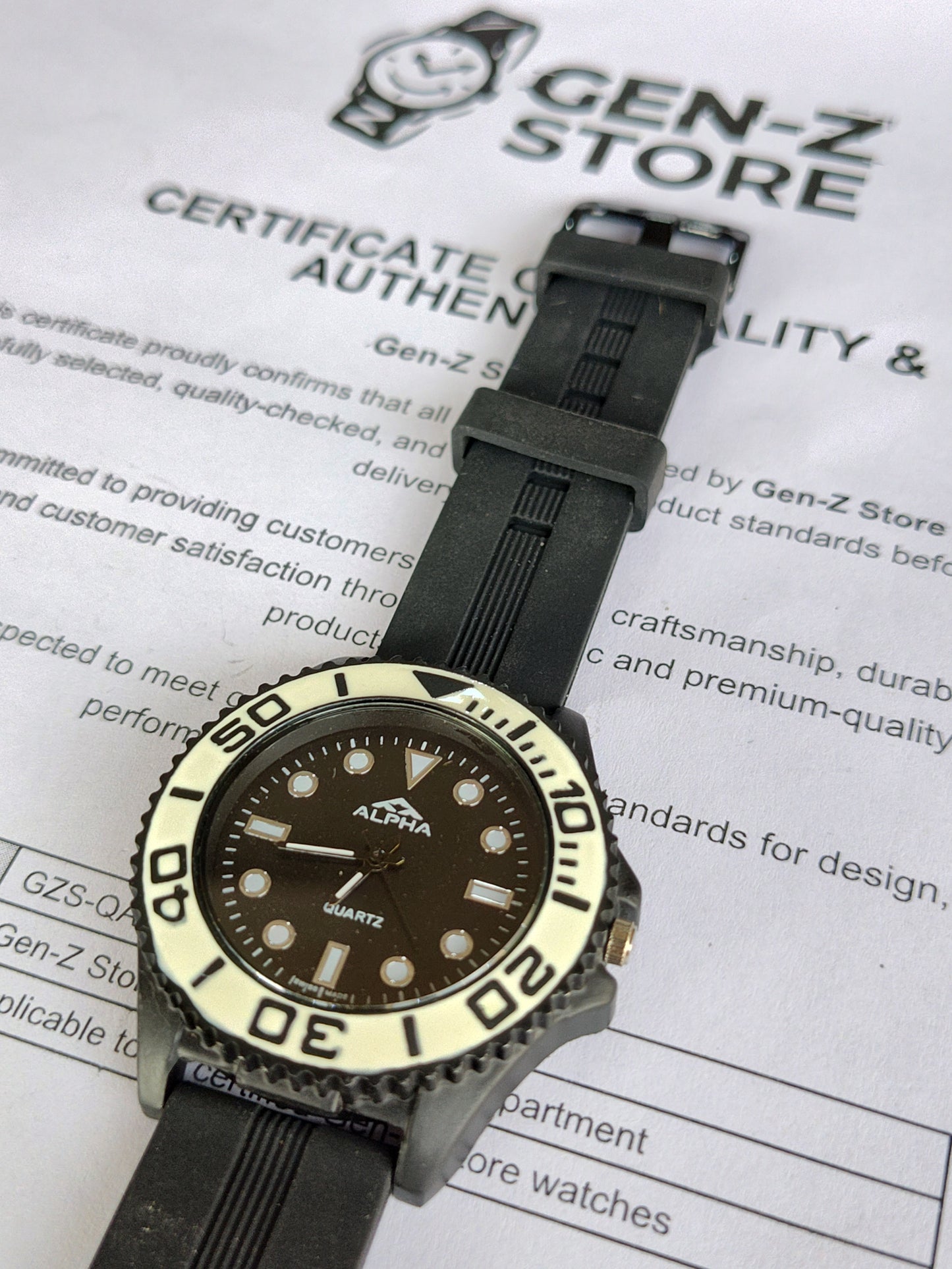Alpha Sport Diver Watch - Matte Black Case with Contrast White Bezel & Silicone Strap