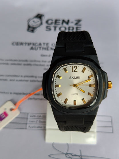 SKMEI Minimalist Casual Watch - Octagonal Matte Black Case with White Dial