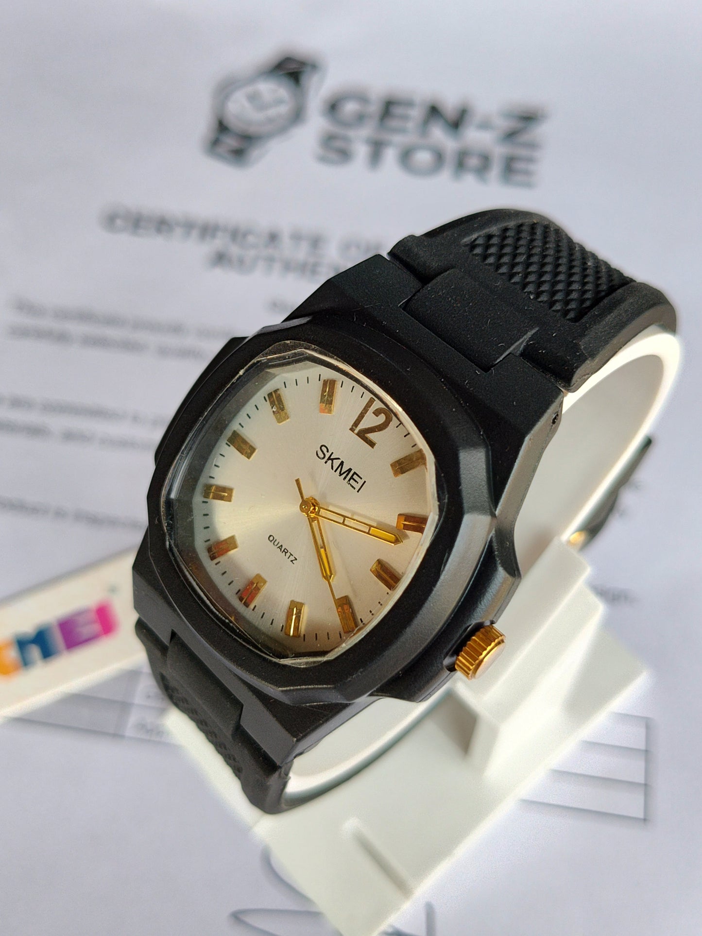 SKMEI Minimalist Casual Watch - Octagonal Matte Black Case with White Dial