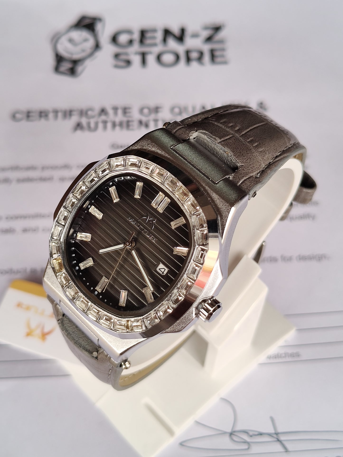 Positif Luxury Brown Quartz Watch - Octagonal Rose Gold Bezel