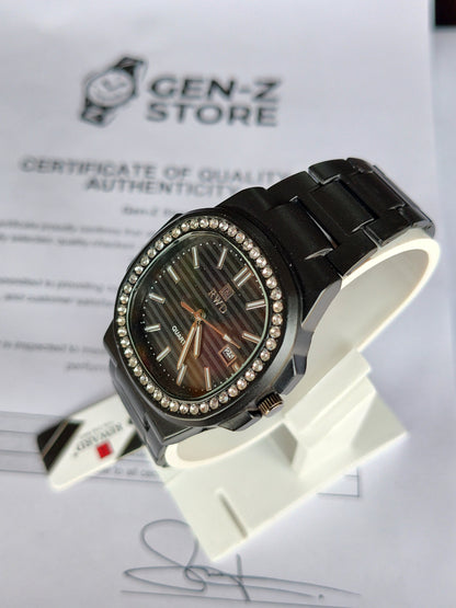Positif Minimalist Brown Dial Watch - Rose Gold Octagonal Bezel