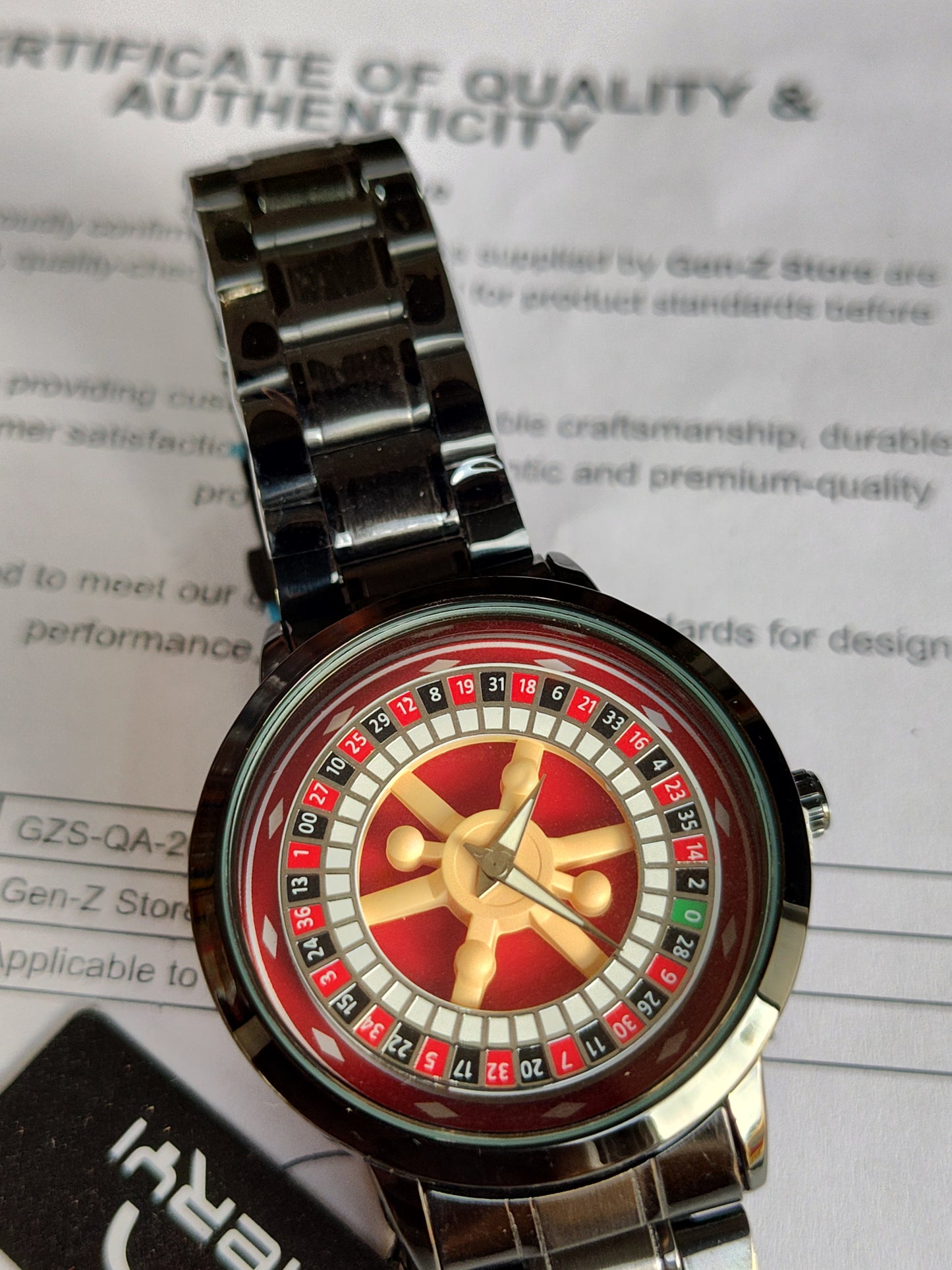 Heryi Roulette Wheel Design Watch – Unique Casino Style Dial with Black Metal Strap