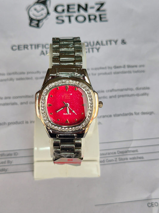 Red Dial Ladies Watch Stone Bezel
