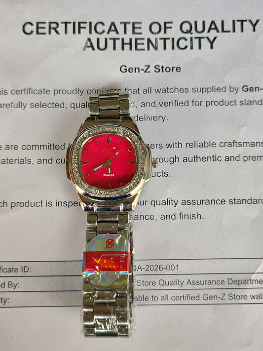 Red Dial Ladies Watch Stone Bezel