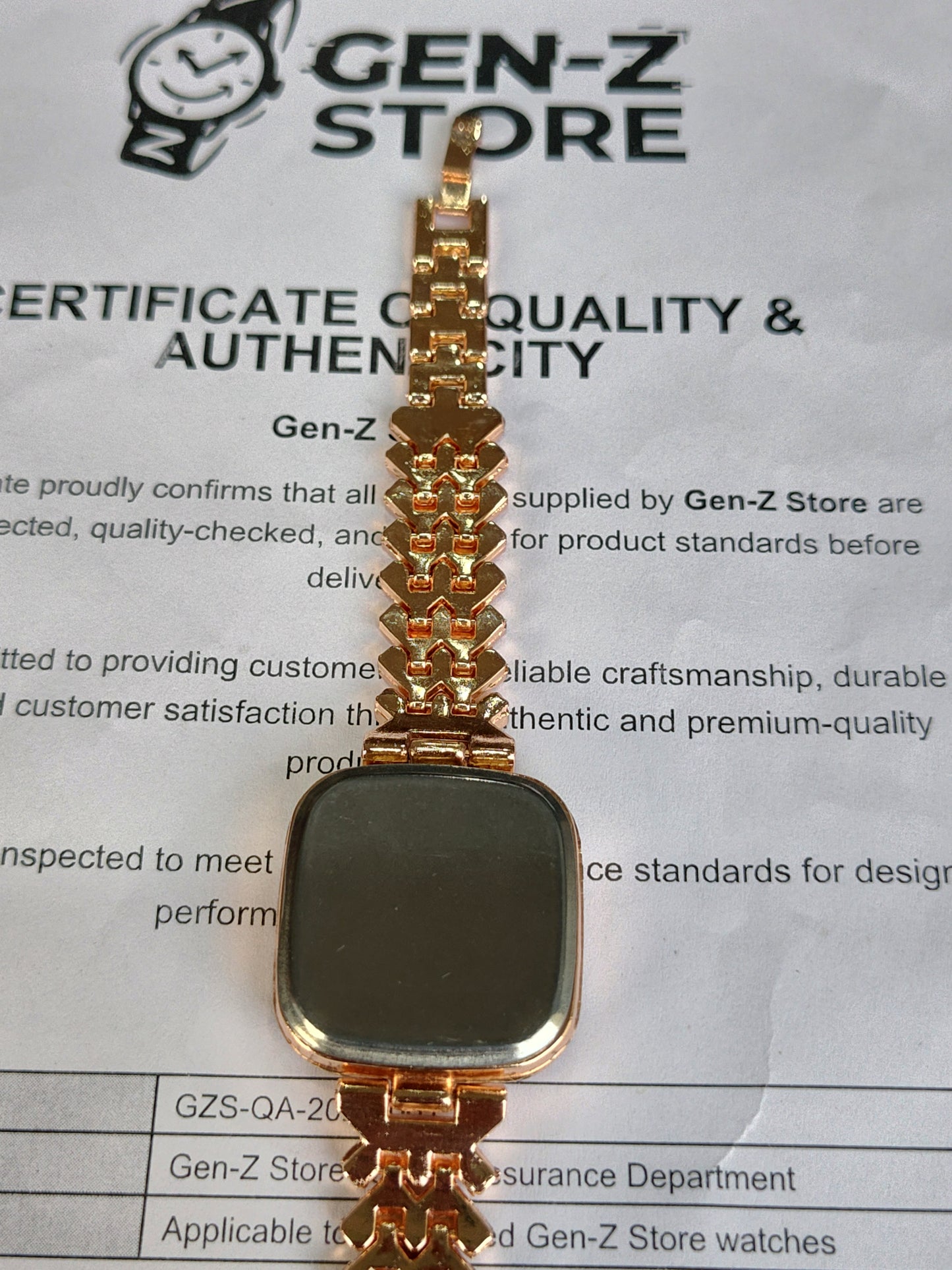 Crystal/Rhinestone Studded Rose Gold Bracelet + Square LED Bezel